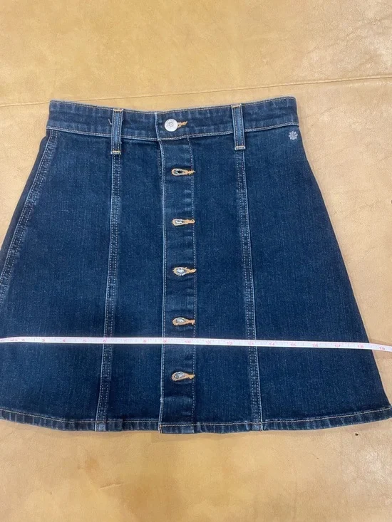 Ag Adriano Goldschmied Dark Indigo Button-Front Skater Denim Skirt - Picture 5 of 8